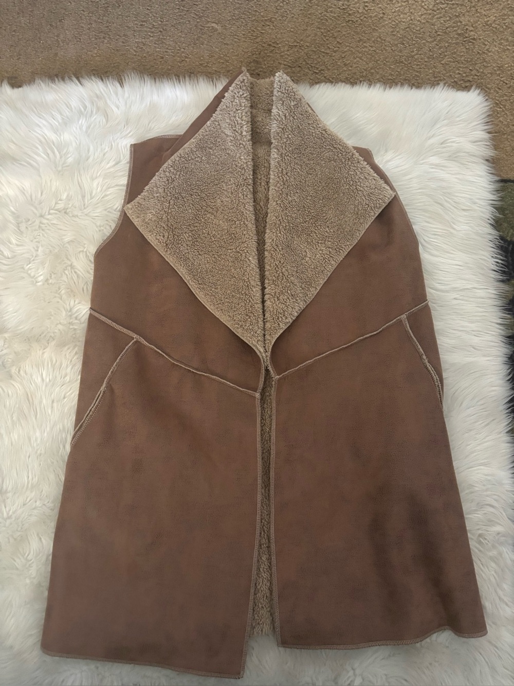 Simply Noelle Faux Shearling Vest in Taupe Brown